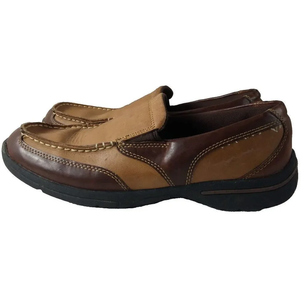 Croft & Barrow Two Tone Brown Leather Slip-On Casual Loafer Shoes Size 9.5M